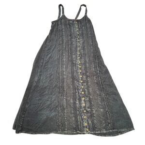 The Pyramid Collection Blue Note Embroidered Indigo Maxi Dress Button Front Boho